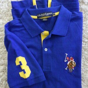 US Polo Assn Polo Shirt Men's Medium Blue Yellow 100% Cotton Big Pony #3 Logo